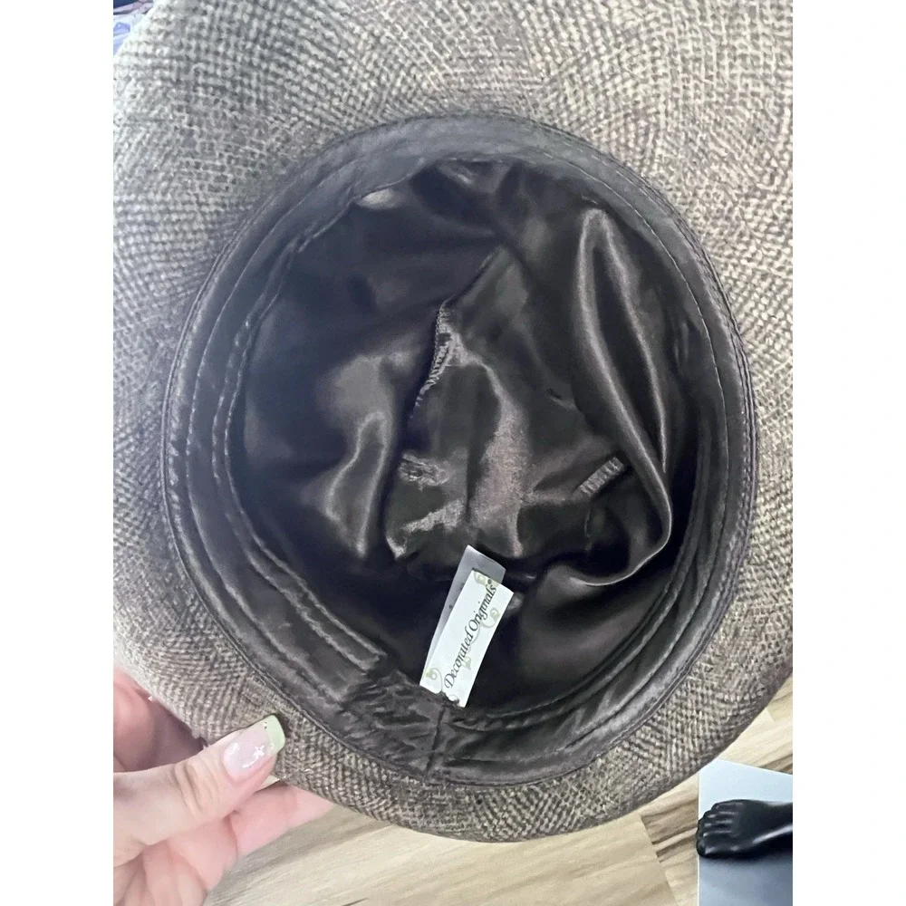 Decorated Originals Women's Brown Tweed Fedora Hat Satin Lining Short Brim